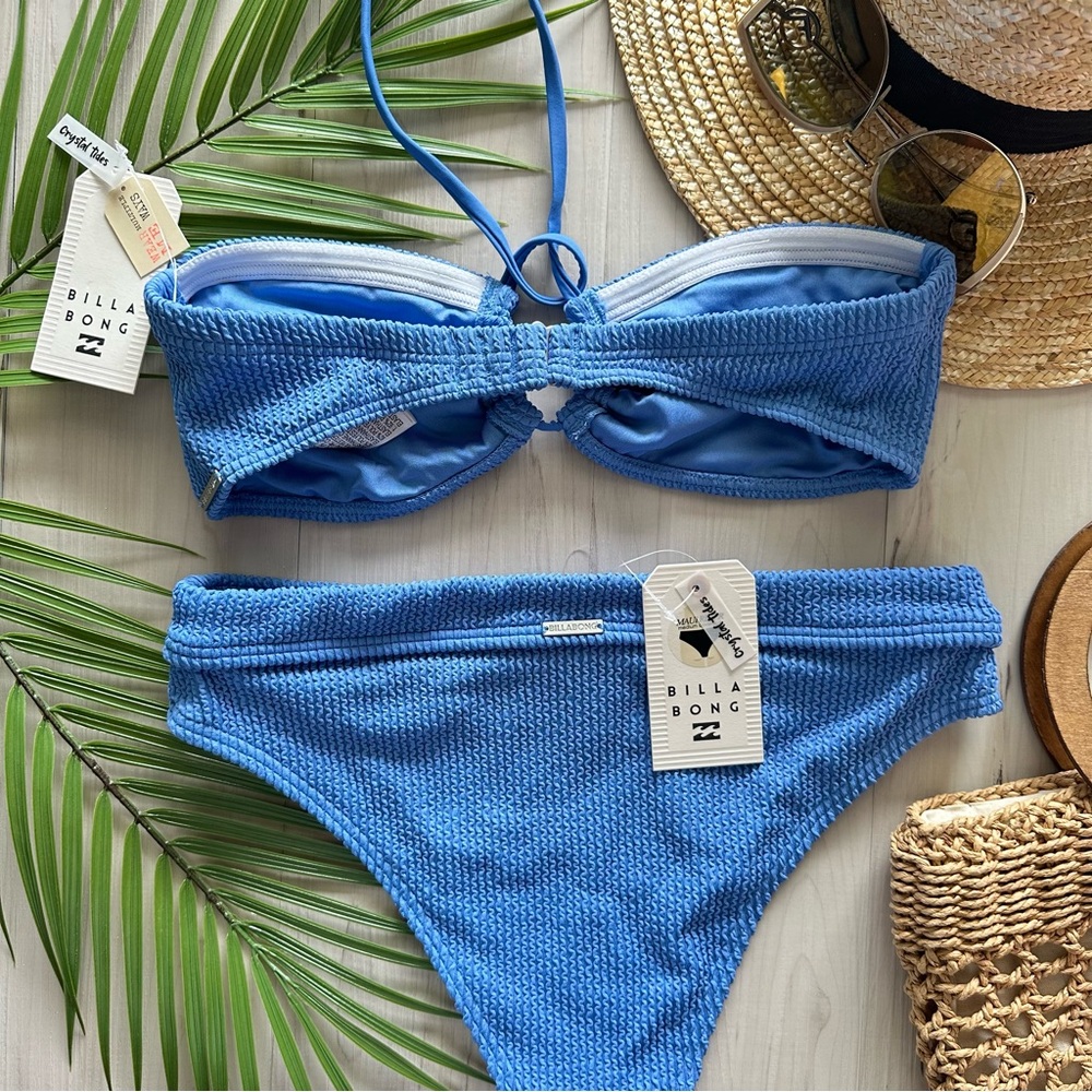 Billabong Ribbed Summer High Blue Drew Bandeau Bikini Top | Maui Rider Bottom - Picture 6 of 12